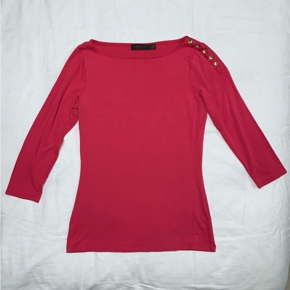 Limited Pink Fitted Blouse Women Size XS Salmon Gold Shoulder Buttons Shirt Top